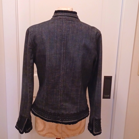 Denim Lace & Velvet Trimmed Fitted Jacket. - Picture 4 of 11